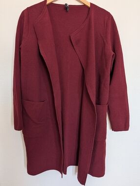 J Crew 365 Dark Red Wool Open Front Collared Cardigan Size Small